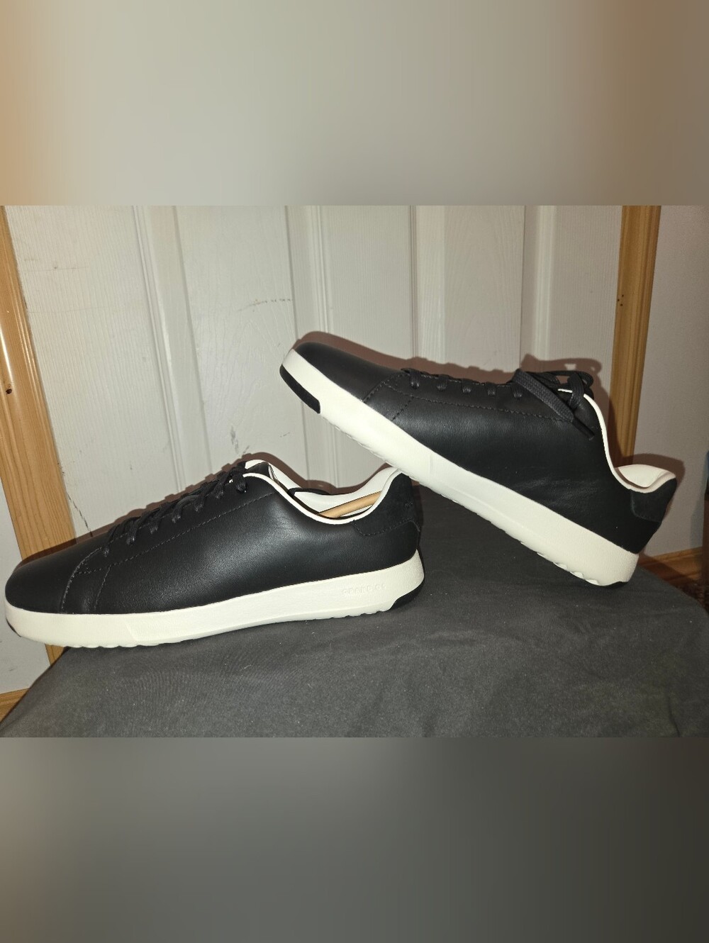 Black Leather Low-Top Sneakers With White Sole
